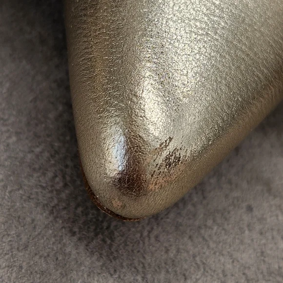 Jack Rogers Dress Mule 9 Gold Champagne Leather Cynthia Bow Kitten Heel Metallic - Picture 10 of 16